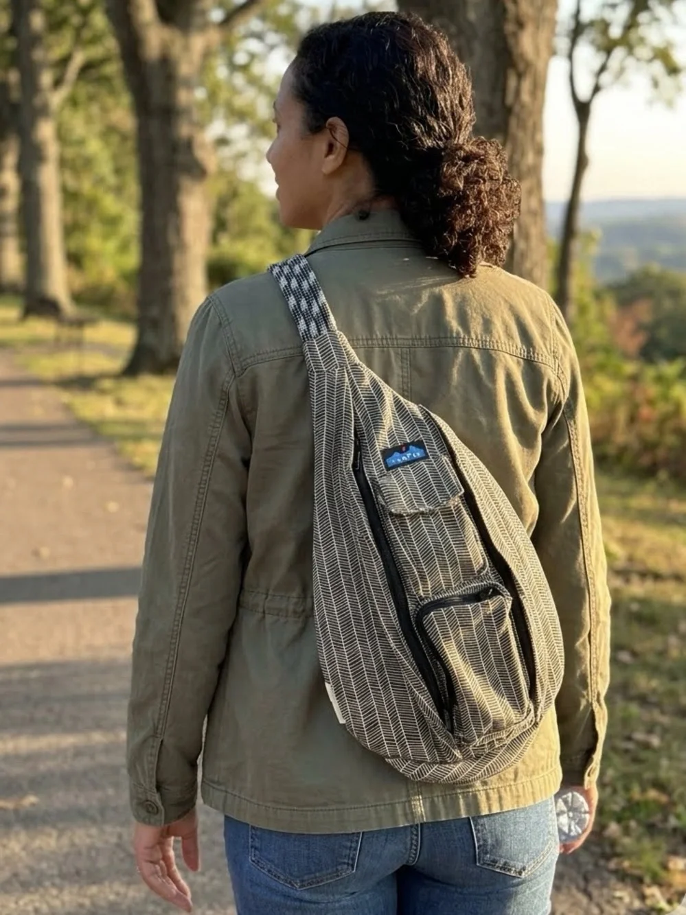KAVU Rope Sling Bag Crossbody Black Chevron Herringbone (Personalized